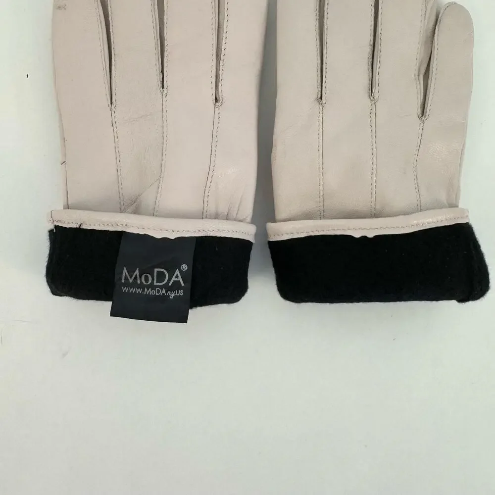 MoDA Genuine Leather Gloves Bow Detail Light Pale Pink Size M